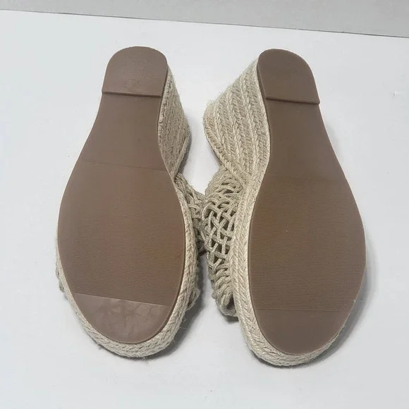 Woven Crochet Espadrille Wedge Sandals Beige Platform Mule Heels Womens 8 - Picture 6 of 7